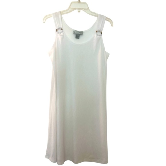 J VALDI swimsuit coverup, white, semi-sheer, size Large, shoulders with hoops - Picture 1 of 5